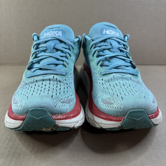 Hoka One One Clifton 8 Womens Size 9 Blue Red Walking Running Shoes Sneakers - Picture 2 of 12